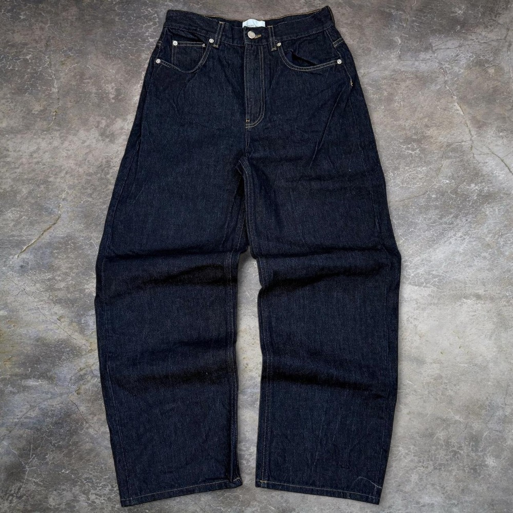 LouLou Studio Samur Baggy Wide Leg Organic Cotton Dark Blue Jeans Womens Size 27